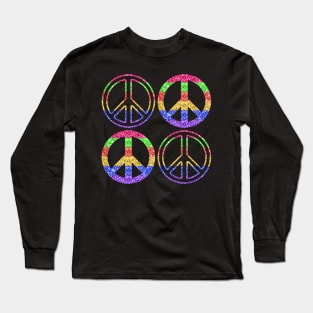 Faux Glitter Rainbow Peace Signs Pattern Long Sleeve T-Shirt